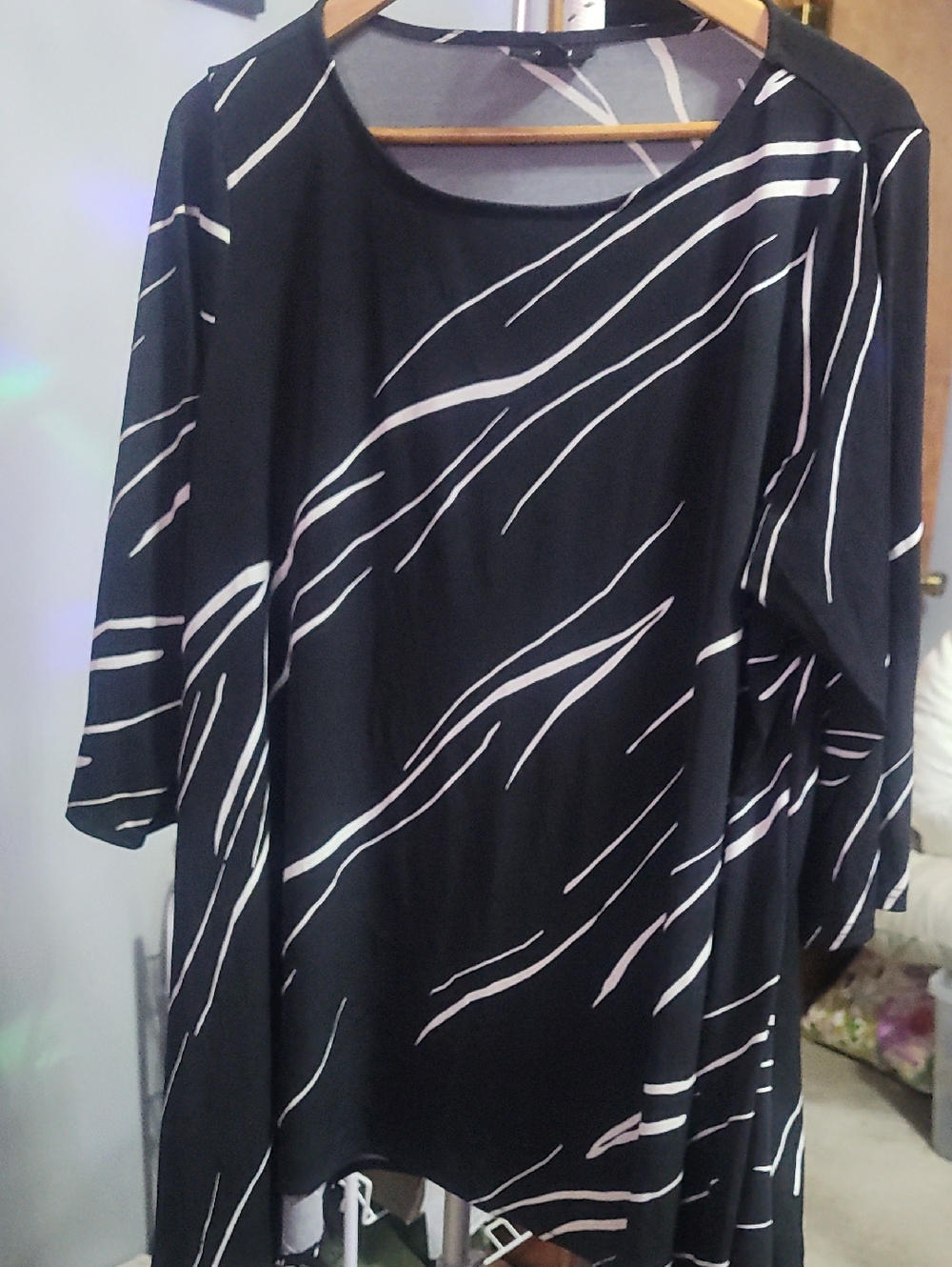 Alfani Black Top with Pale Pink Stripe Accents
